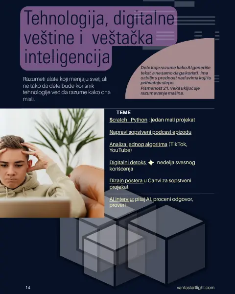 Dečak, tinejdžer svojom rukom oponaša zupčanike u glavi dok sedi za računarom. Svaka igrica ili algorutam podseća na geometrijske figure, otuda kocke, jedna u drugoj simbolizuju tehnologiju. Slika je posvećena svesnosti u tehnološkoj praksi